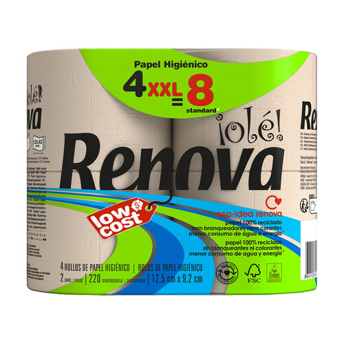 RENOVA ¡Ole! Papel higiénico compacto (procedente de papel 100% reciclado) de 2 capas  4 uds.