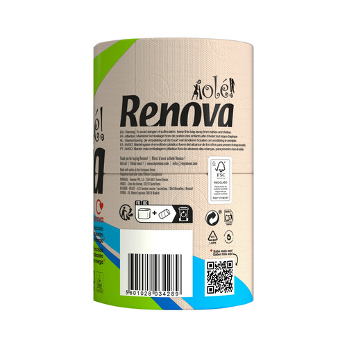 RENOVA ¡Ole! Papel higiénico compacto (procedente de papel 100% reciclado) de 2 capas  4 uds.