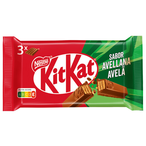 KIT KAT Barritas de galleta cubiertas de chocolate y con sabor avellana  3 x 41.5 g.