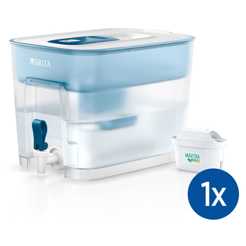 BRITA Depósito filtrante Flow XXL (8,2 l) incl. 1x cartucho MAXTRA PRO All-in-1: jarra apta para frigorífico con  digital y tapa deslizante, reduce el cloro, la cal y las impurezas.