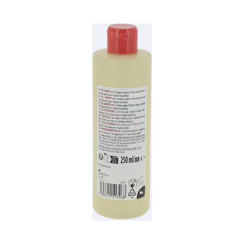 PRODUCTO ALCAMPO Gel y champú para cuerpo y cabello, con aroma a cereza y fresa 250 ml.