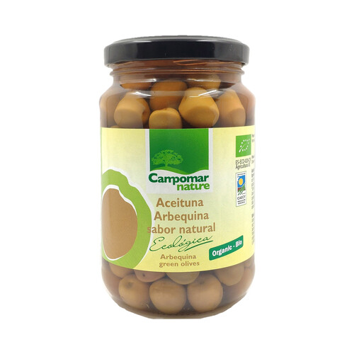 CAMPOMAR NATURE Aceituna Arbequina verdes enteras de cultivo ecológico bote 200 g.