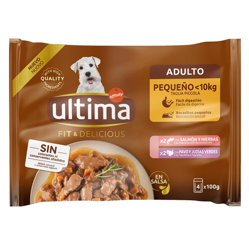 ULTIMA Fit & delicius Alimentación para perros en bolsitas con sabor a pescado 4x100 g