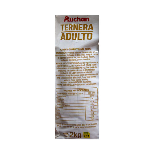 PRODUCTO ALCAMPO Alimento completo para gatos adultos a base de ternera 2 kg.