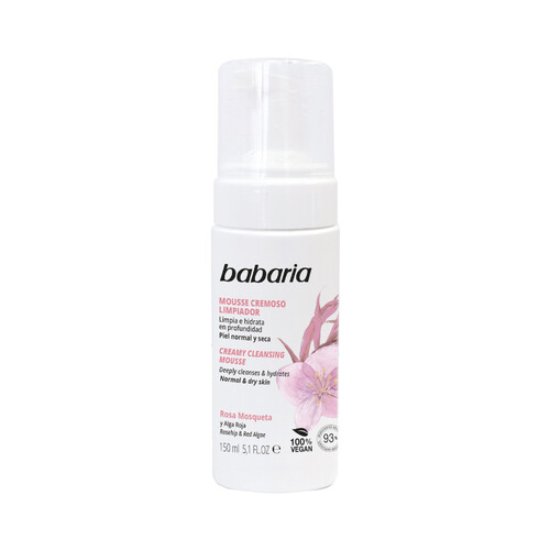 BABARIA Limpiador facial con textura mousse cremosa, para piel normal y seca BABARIA 150 ml.