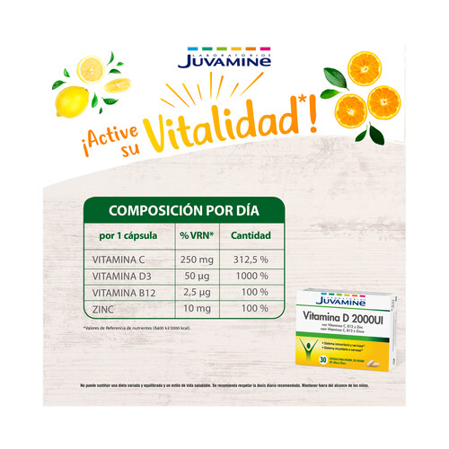 JUVAMINE Cápsulas de vitamina D, vitamina C, B12 y Zinc  30 uds 