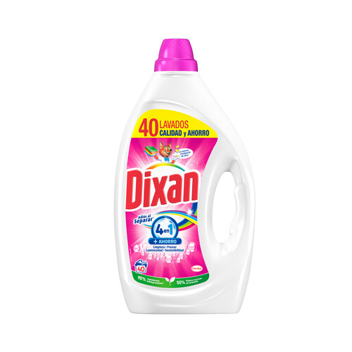 DIXAN Adiós al separar Detergente líquido para lavadora, apto para ropa blanca y de color 40 dosis, 1.8 l.