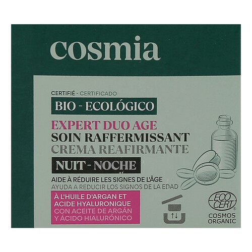 COSMIA Bio expert duo age Crema facial de noche con acción reafirmante, con aceite de argán y ácido Hialurónico 50 ml.