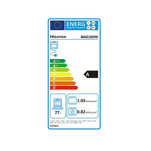 Horno pirolítico HISENSE BI64213E5PX Inox, capacidad: 77L, A+, A: 59,5cm, H: 59,5cm, F: 56,4cm.