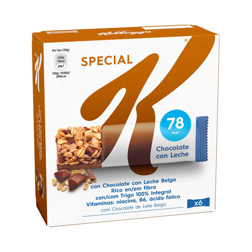 KELLOGG'S Special K  Barritas de cereales con chocolate con leche pack 6 uds. x 20 g.