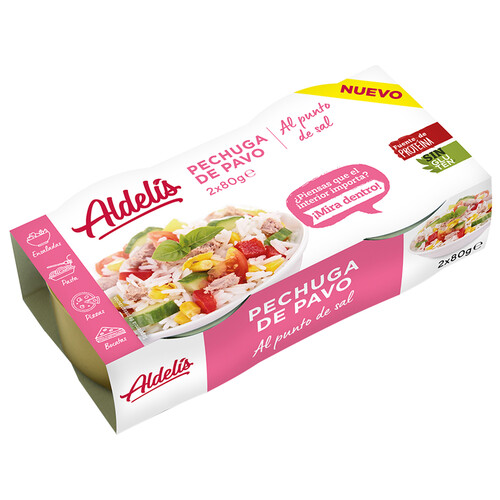 ALDELÍS Pechuga de pavo en conserva al punto de sal ALDELIS 2 uds. x 80 g.