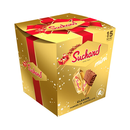 SUCHARD Mini turrones de chocolate clásico, con arroz inflado, almendras y avellanas 15 uds.