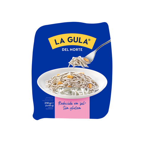 LA GULA DEL NORTE Sucedáneo de angulas, sin gluten, reducidas en sal 2 uds. x 105 g.