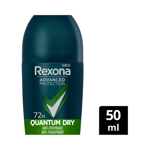 REXONA Desodorante roll on para hombre, con protección antitranspirante hasta 72 horas REXONA Men advanced protection quantum dry 50 ml.