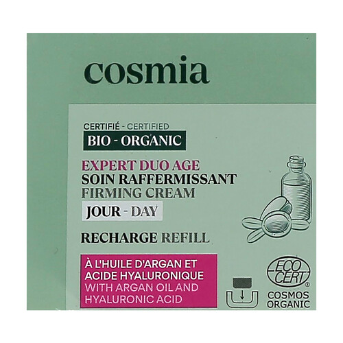 COSMIA Bio expert duo age Recarga crema facial de día reafirmante, con aceite de argán y ácido Hialurónico 50 ml.