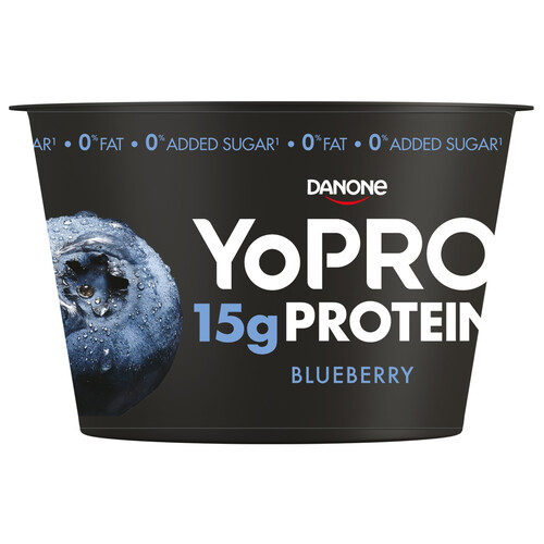 YOPRO Yogur con arándanos, proteínas y sin azúcares añadidos ni grasa YOPRO de Danone 160 g.