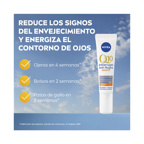 NIVEA Q10 energy Contorno de ojos antiarrugas e iluminador, para piel cansada y apagada 15 ml.