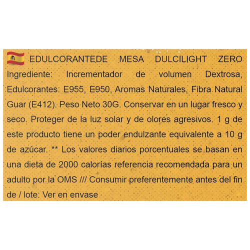 DULCILIGHT Edulcorante moreno de sabor natural y zero calorias 50 sobres.