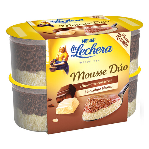 LA LECHERA Mousse de chocolate con leche y chocolate blanco LA LECHERA de Nestlé 4 x 59 g.