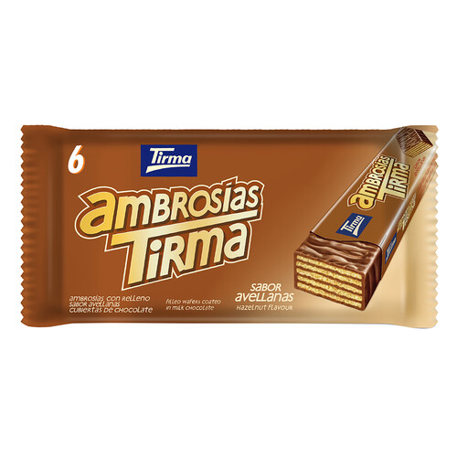 TIRMA Ambrosías con relleno sabor avellana cubiertas de chocolate 6 uds. 129 g.