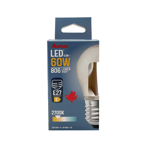 Bombilla Led E27, 7W=60W, luz cálida, 806lm, cristal mate, PRODUCTO ALCAMPO.