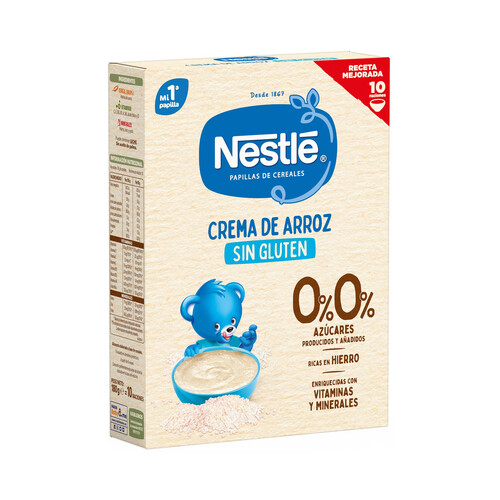 NESTLÉ Crema de arroz sin gluten, ni azúcares añadidos 180 g.