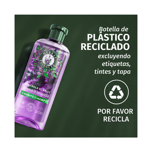 HERBAL ESSENCES Champú anti-encrespamiento con aroma a lavanda, para cabellos encrespados 350 ml.