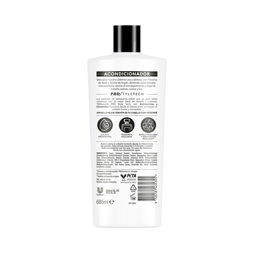 TRESEMMÉ Liso & sedoso Acondicionador con proteína de seca y aceite de argán, para cabellos secos o encrespados 685 ml.