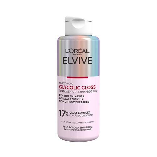 ELVIVE Glycolic gloss de L´oréal Parils Tratamiento de laminado en 5 minutos, para cabellos porosos y sin brillo 200 ml.