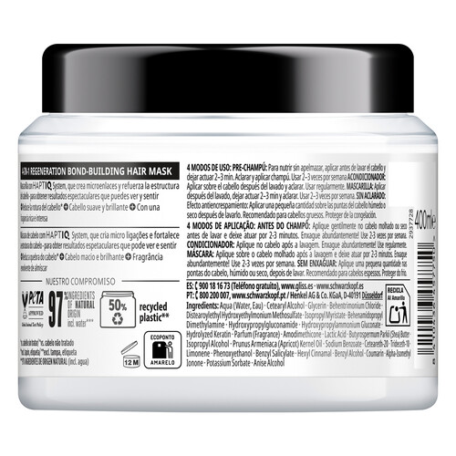 GLISS Regeneration de Schwarzkopf Mascarilla capilar cuidado intensivo, para cabellos secos 400 ml.