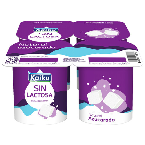 KAIKU Yogur natural azucarado, sin lactosa 4 x 125 g.