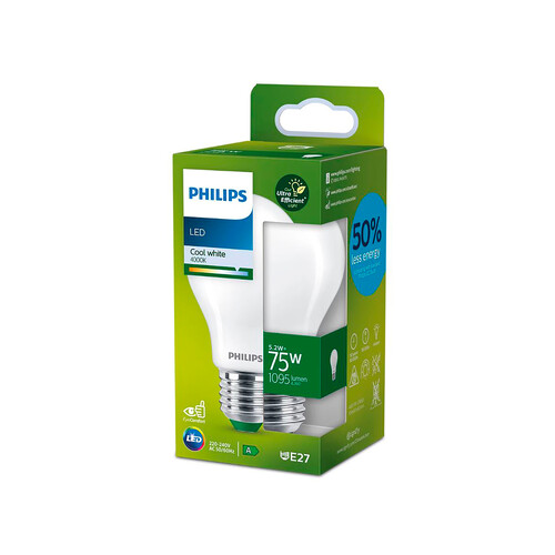 Bombilla LED E27, 75 W, luz blanca 4000K, 1095lm, PHILIPS.