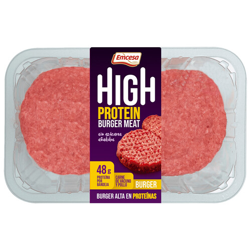 EMCESA High protein Burger meat mixta (vacuno-pollo) con alto contenido en proteínas 2 x 150 g.