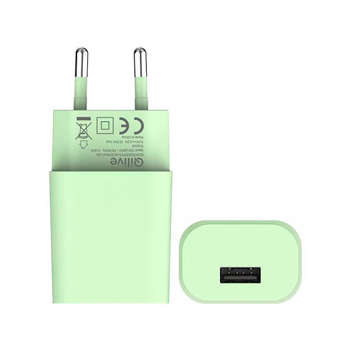 Cargador USB QILIVE Home 10W, color verde.