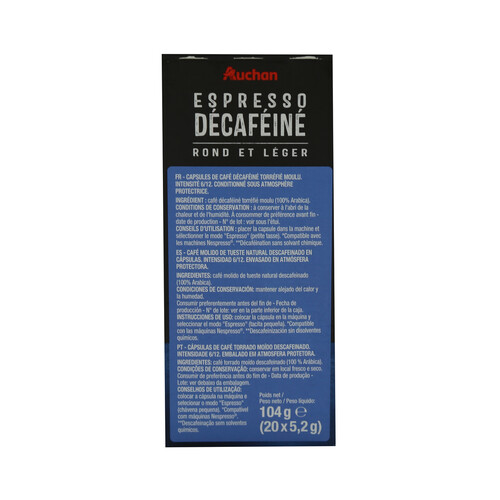PRODUCTO ALCAMPO Café en cápsulas espresso descafeinado I6, 20 uds.