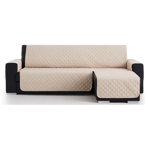 Cubresofá acolchado reversible para sofá chaise longue de 240 cm, color beige.