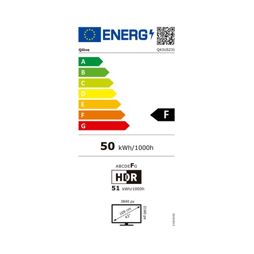 Televisión 109,2cm (43) LED QILIVE Q43US231 4K, SMART TV, WIFI, BLUETOOTH, TDT T2, USB reproductor, 3HDMI, 60HZ.