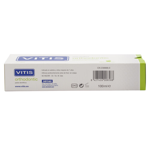 VITIS Dentífrico especial para ortodoncia, con fluor y sabor a manzana-menta VITIS 100 ml.