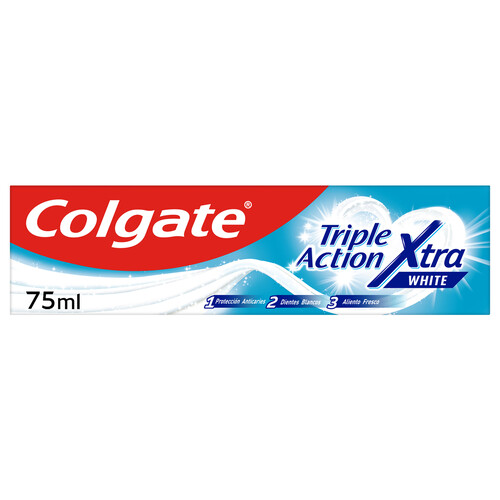 COLGATE Xtra white Pasta de dientes con flúor y triple acción (anticaries, blanqueante y aliento fresco) 75 ml.