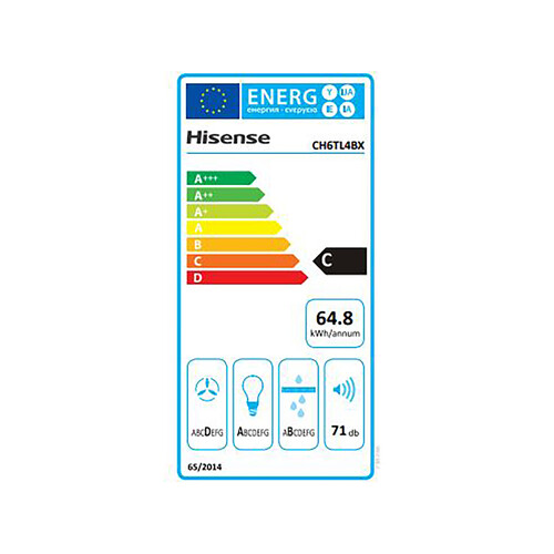 Campana telescópica HISENSE CH6TL4BX inox, capacidad extracción: 450 m3/h, velocidades: 3, motores: 1, A: 60cm