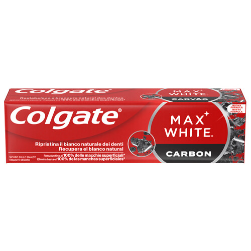 COLGATE Max white carbon Pasta de dientes con acción blanqueante 75 ml.