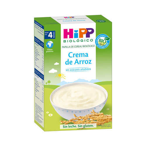 HIPP Biológico Papilla de crema de arroz de origen ecológico, sin leche, sin gluten y sin azúcares añadidos 200 g.