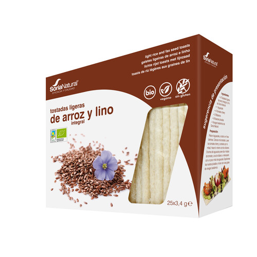 Tostadas ligeras de arroz integral y lino ecológicas SORIA NATURAL 90 g.