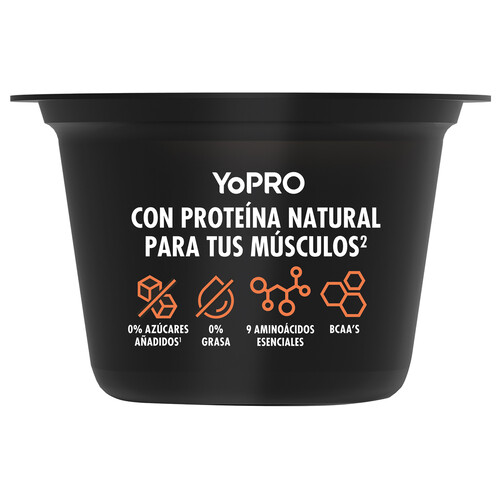 YOPRO Yogur con sabor a caramelo y café macchiato, con proteínas y sin azúcares añadidos ni grasa de Danone 2 x 160 g.