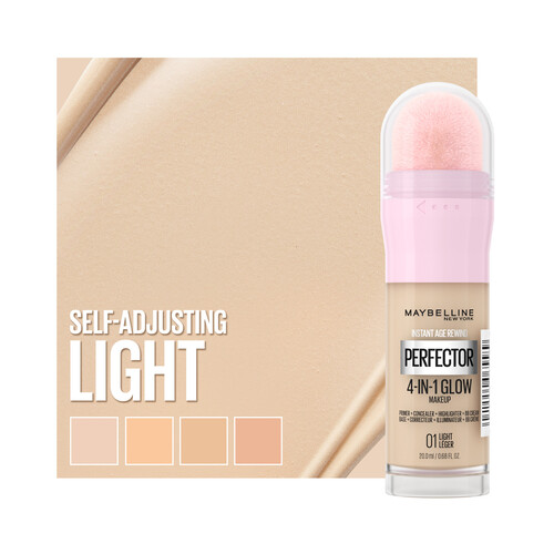 MAYBELLINE Instant perfector glow 4 en 1  tono 01 Light claire. Base de maquillaje con acabado natural.
