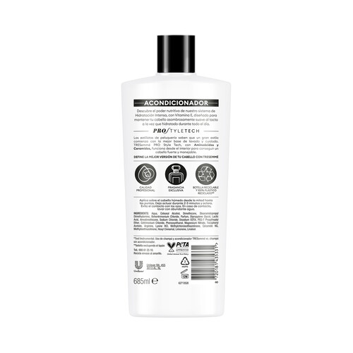 TRESEMMÉ Intensa hidratación Acondicionador con vitamina E y ceramidas, para cabellos secos o dañados 685 ml.