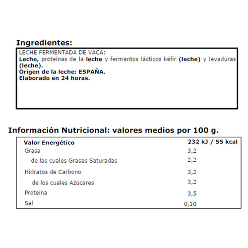 CENTRAL LECHERA ASTURIANA Kéfir de sabor suave elaborado en 24 horas Flor de Burgos 400 g.