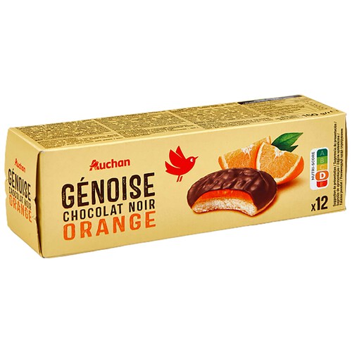 PRODUCTO ALCAMPO Galletas Genoise recubiertas de chocolate negro y rellenas de naranja 12 uds.