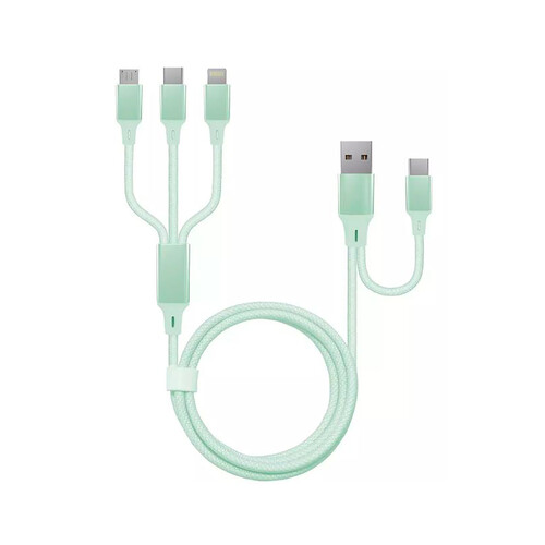 Cable de carga QILIVE 5 en 1 color verde, Lightning / USB C, longitud de 1,2m.