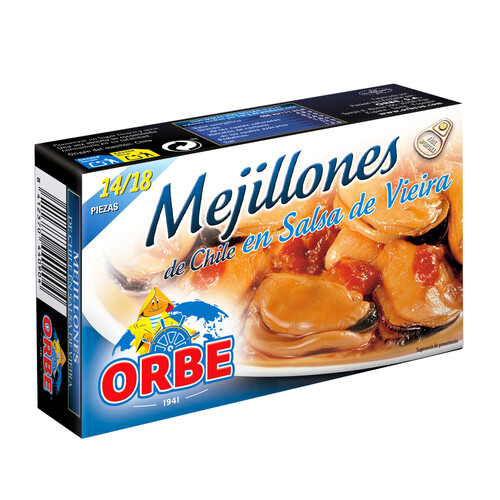 ORBE Mejillones (14 / 18) en salsa de Vieira lata 69 g.